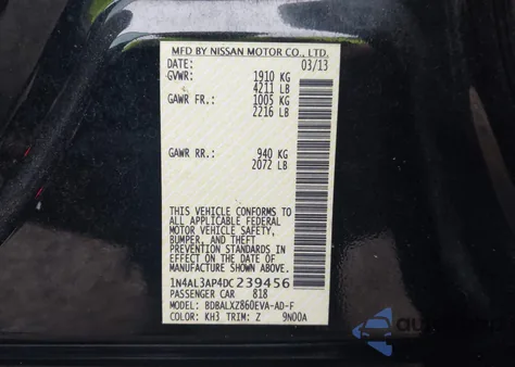 2013 Nissan Altima 2.5 Sl z USA, uszkodzony, nr VIN 1N4AL3AP4DC239456